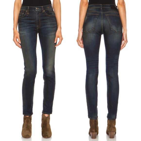 R13 | High Rise Skinny Jeans Dark Worn Wash 25 Indie Sleaze Grunge - Picture 1 of 16